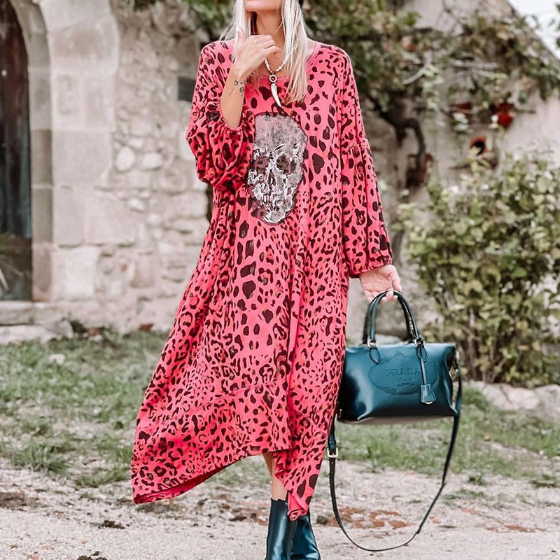 Oversized Skull Print Long Sleeve Dress