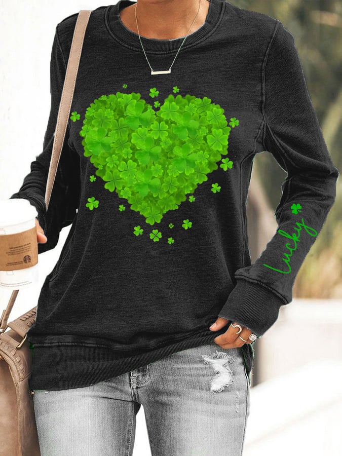 Sweat-shirt imprimé trèfle de la Saint-Patrick pour femmes 