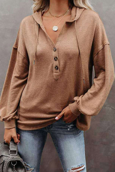 Button Down Casual Loose Solid Hoodie