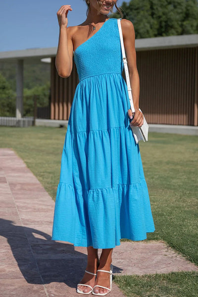 Off-Shoulder Sleeveless Layered Ruched Dress