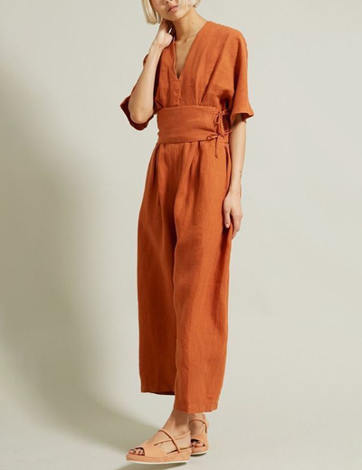 Vintage-Jumpsuit aus Leinen mit Gürtel 