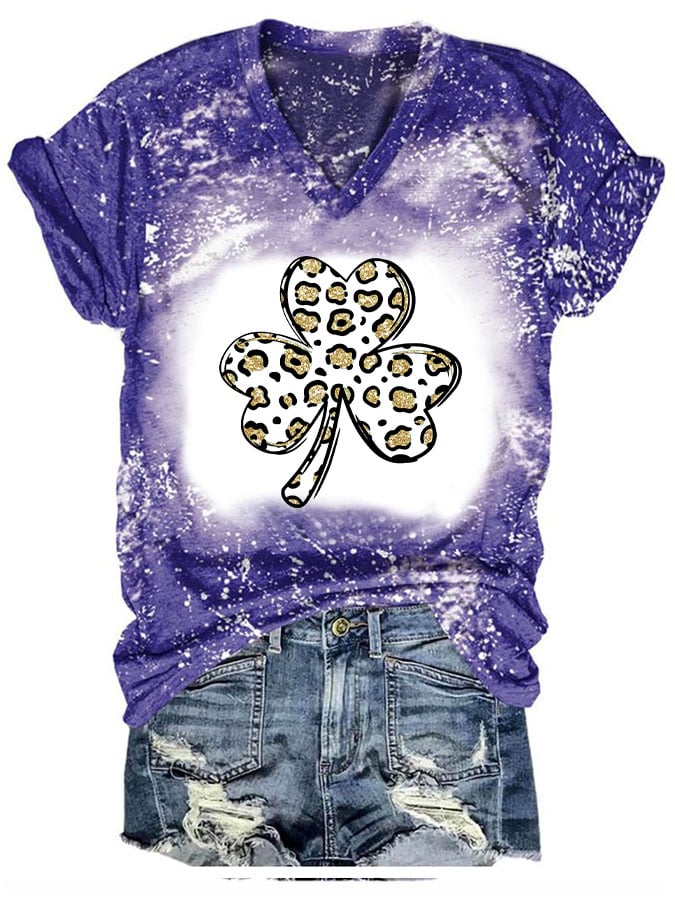 Tie Dye Clover Leopard Print Short Sleeve T-Shirt