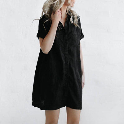 Casual Linen Pockets Mini Dress