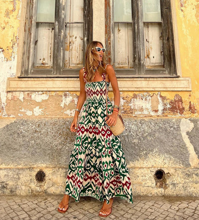 Abstract Bohemia Floral Printed Maxi Dress