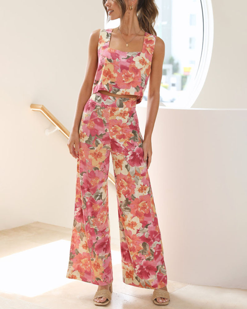 Artistic Floral Print Two-Piece Set