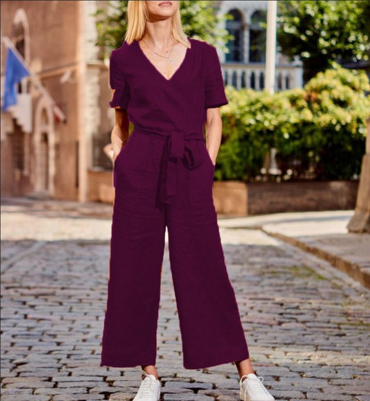 News Short-sleeved solid-color Jumpsuits