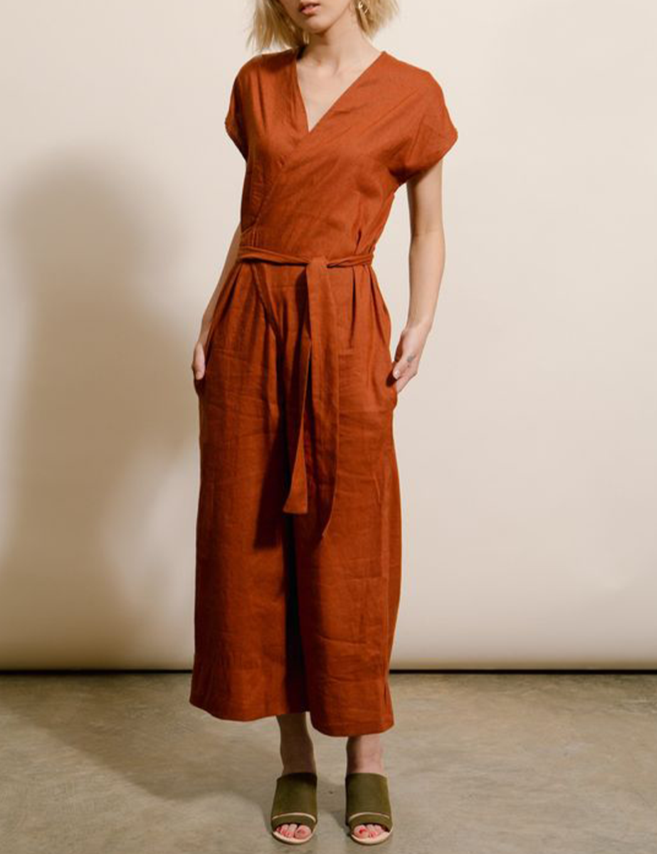 Vintage Wickel-Jumpsuit aus Leinen mit weitem Bein 