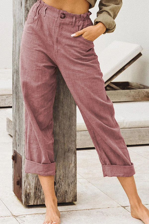 women's solid color cotton linen pants