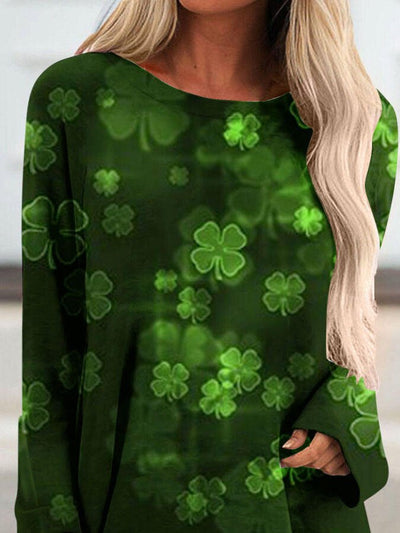 Four-Leaf Clover Gradient Print Long-Sleeve T-Shirt