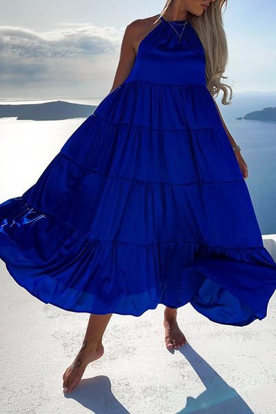 Bohemian Halterneck Solid Midi Dress