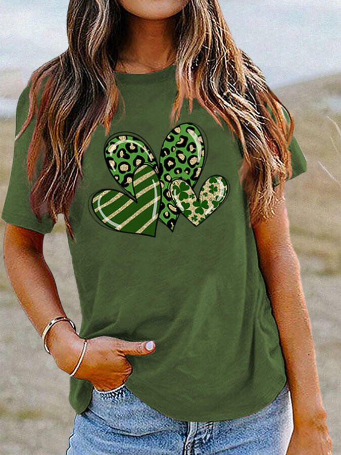 Clover Heart Print Casual T-Shirt