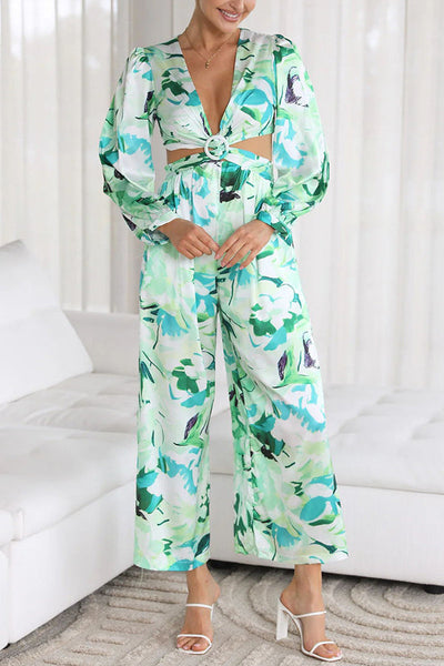 Floral Cutout Waist Pocketed Jumpsuit