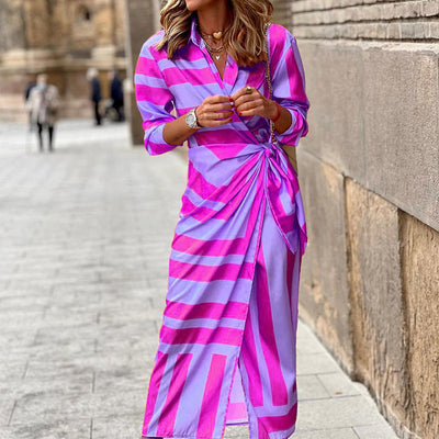 Sexy cardigan lace-up striped dress