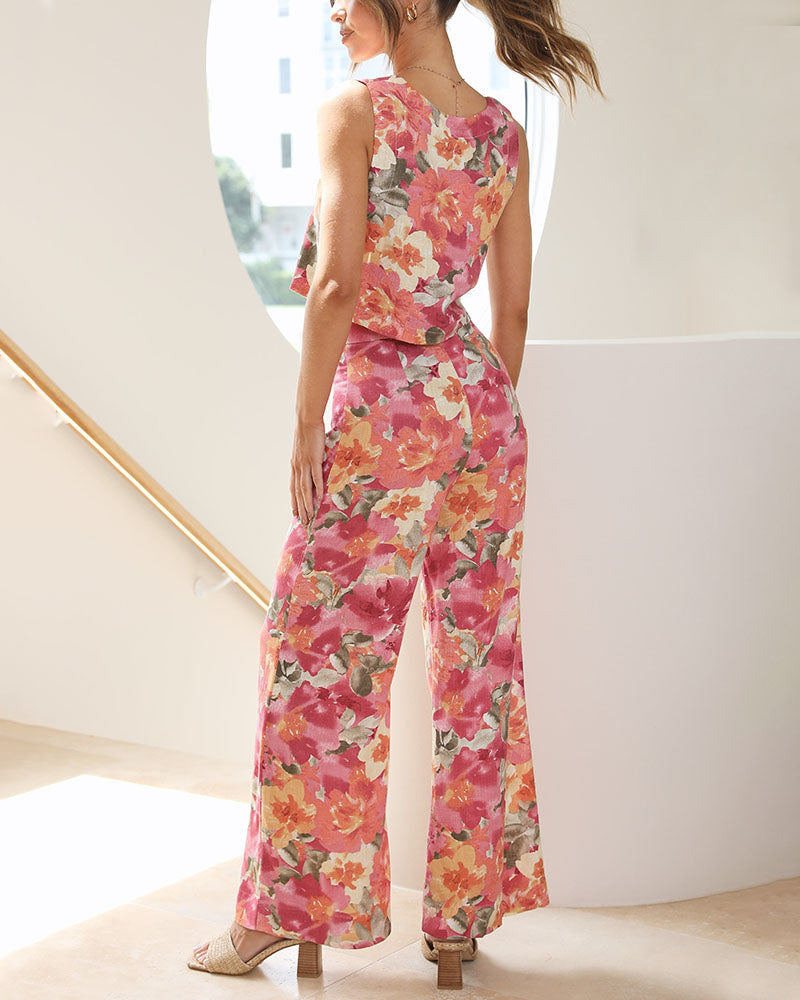 Artistic Floral Print Two-Piece Set