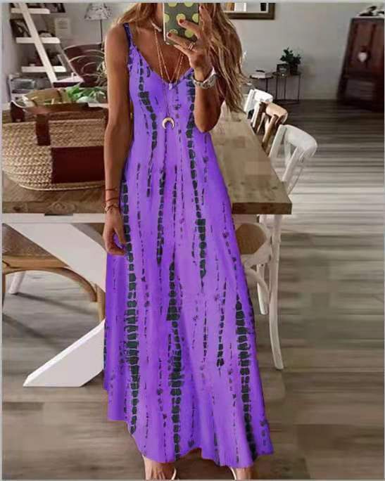 Casual  Tie-dye Printed Maxi Dress