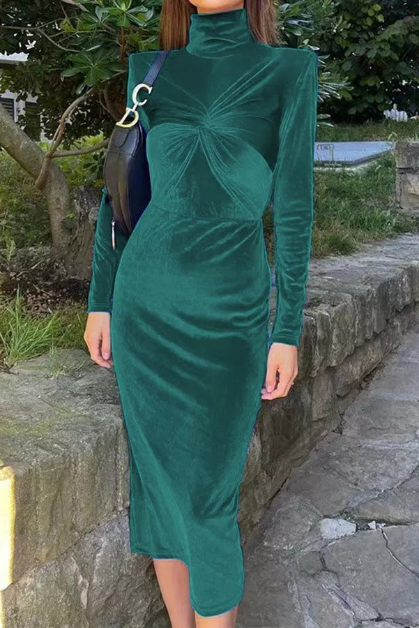 Flawless Beauty Twist Front Velvet Midi Dress