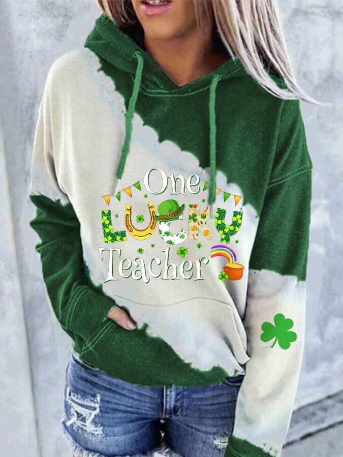 St Patrick's Day ONE LUCKY TEACHER Printing Hoodie