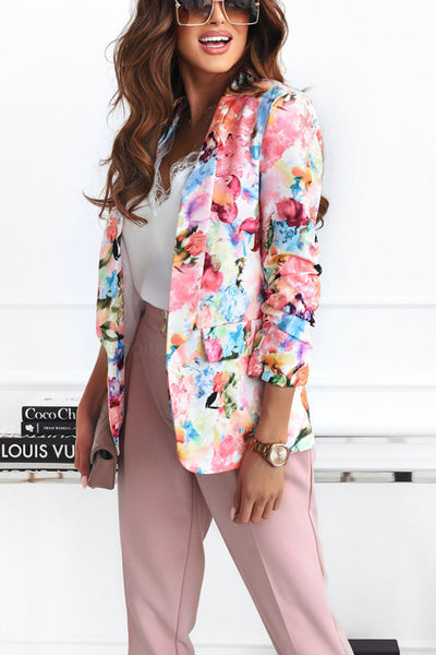 Free and True Floral Lapel Leisure Suit Blazer