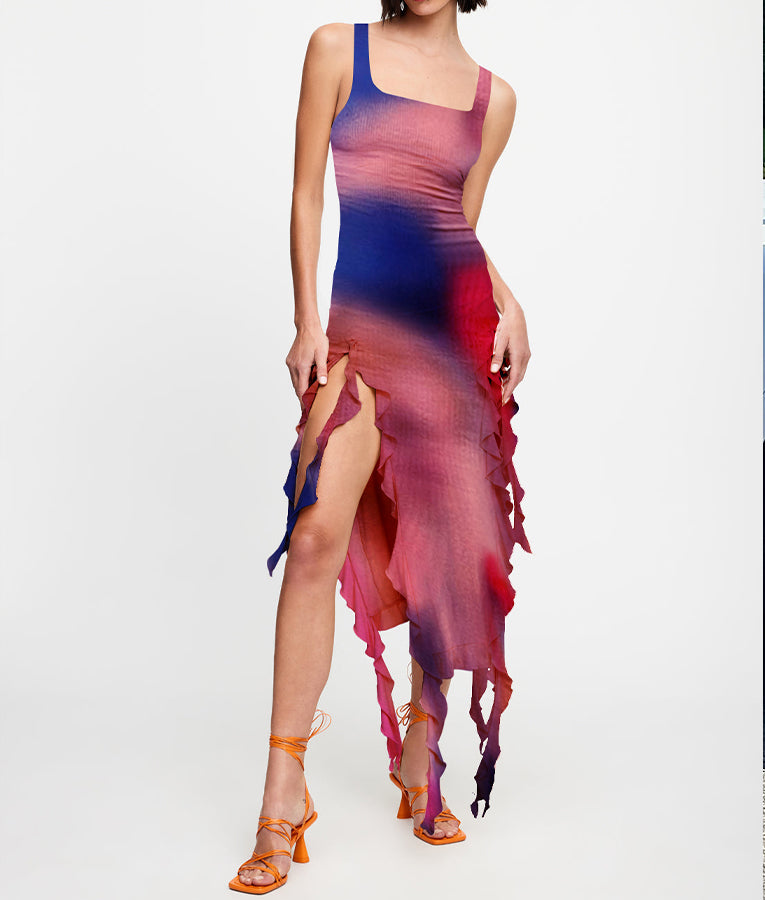 Chic Multicolor Dizzy Printing Midi Dress