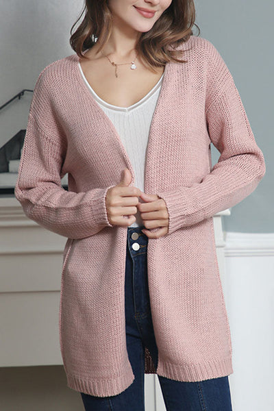 Ladies Solid Color Long Sleeve Knit Cardigan Sweater