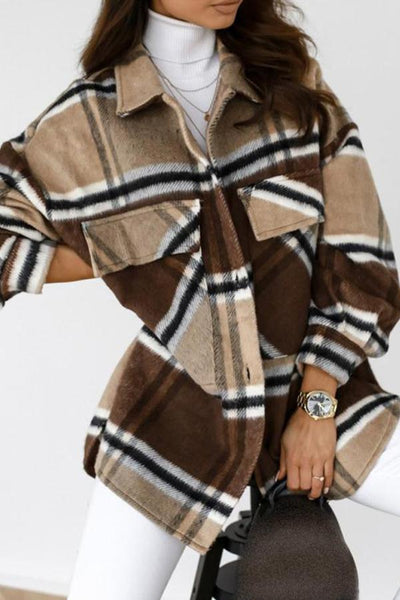 Casual Loose Plaid Long Sleeve Lapel Shirt