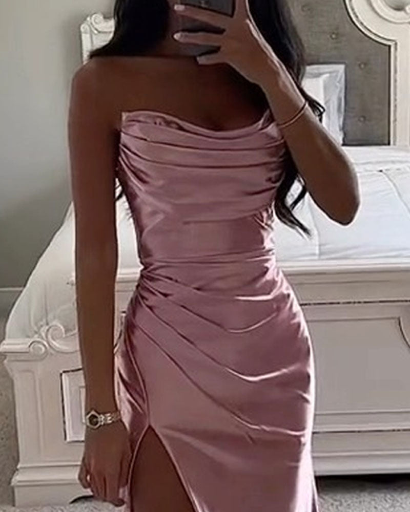 Fashion Solid Color Slit Dress