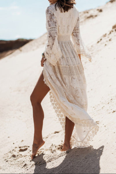 Lace-paneled Fringed Maxi dress