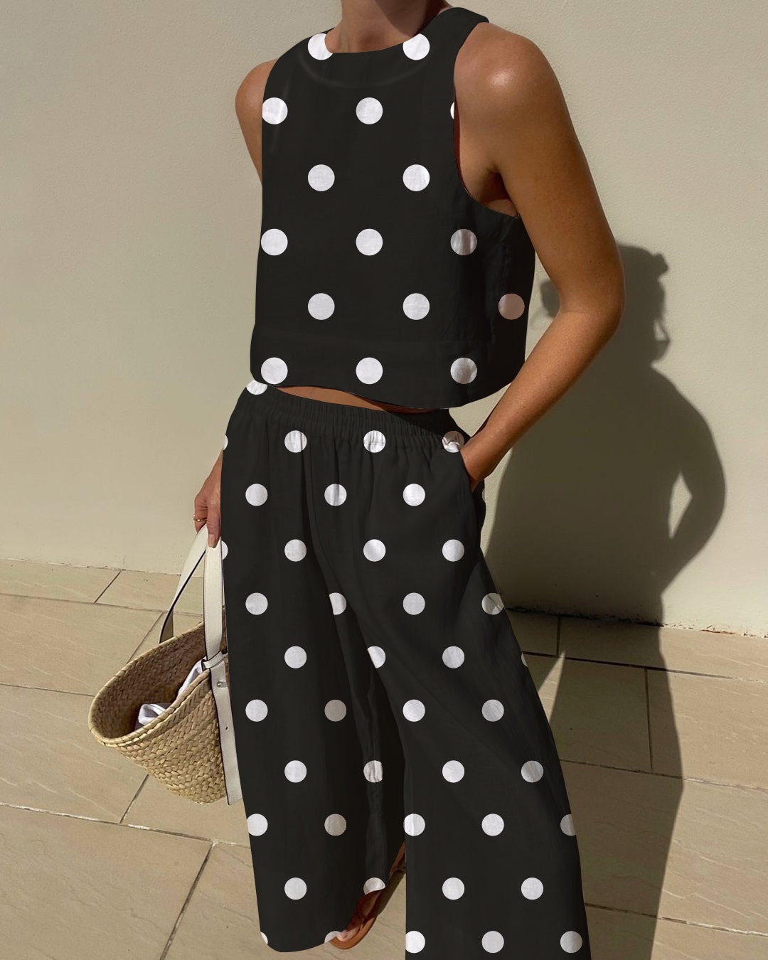 Zweiteiliges Set mit Vintage-Polka-Dots-Print 