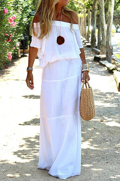 Robe longue de plage unie décontractée à épaules dénudées