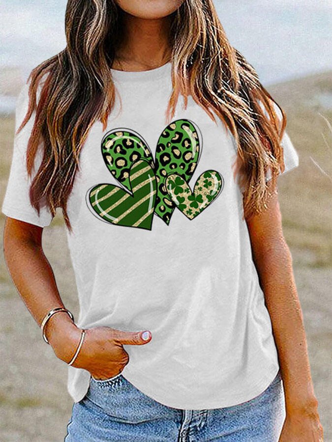 Clover Heart Print Casual T-Shirt