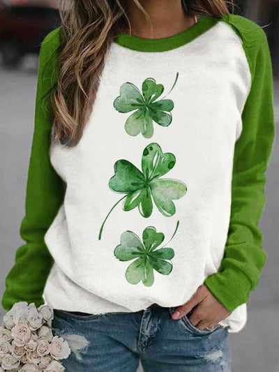 Sweat-shirt décontracté à imprimé trèfle de la Saint-Patrick pour femmes 