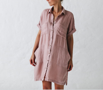 Casual Linen Pockets Mini Dress