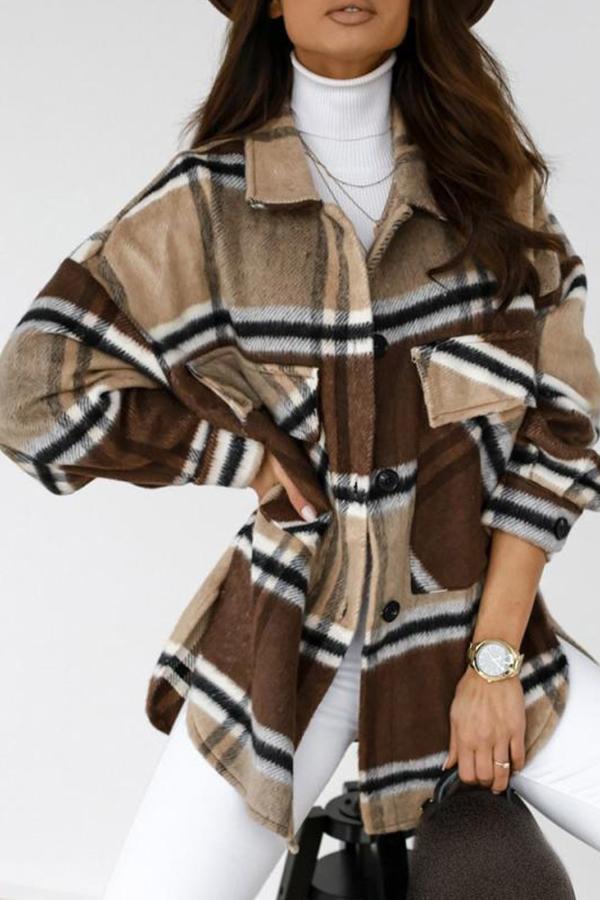 Casual Loose Plaid Long Sleeve Lapel Shirt