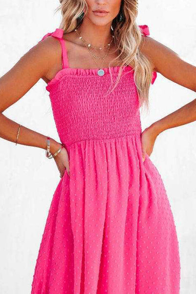 Libra Smocked Swiss Dot Slit Maxi Dress