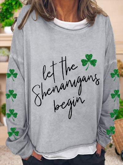 T-shirt décontracté à manches longues pour femmes, trèfles à paillettes porte-bonheur de la Saint-Patrick 