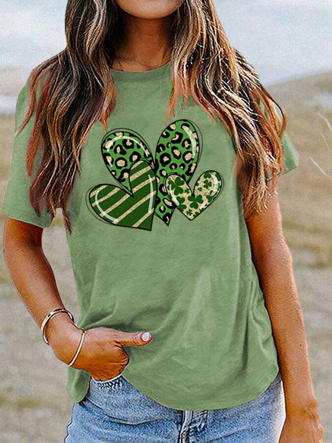 Clover Heart Print Casual T-Shirt