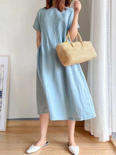 Women's Simple Literary Loose Solid Color Shift Dress