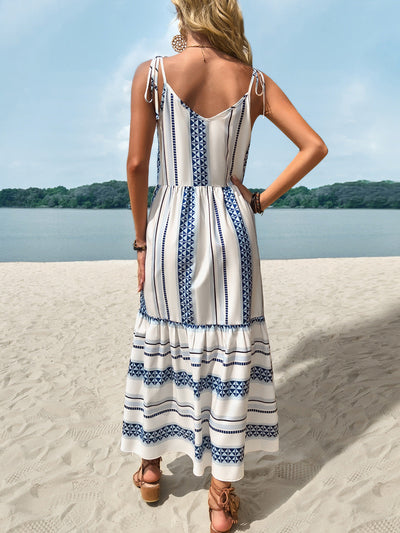 Open-Back Striped Casual Dress