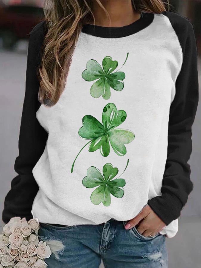 Lässiges Sweatshirt mit Kleeblatt-Print für Damen zum St. Patrick's Day 