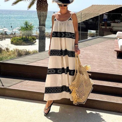 Sexy Sling Backless Striped Dress