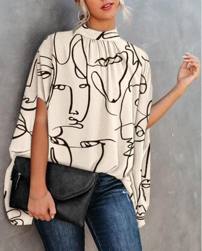 New Printed Crew Neck Bat Shirt Short Sleeve Loose Top