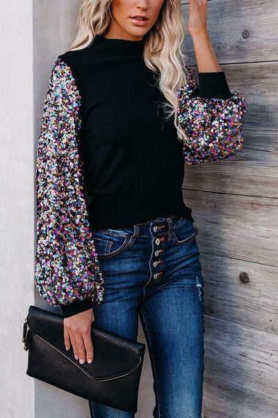 Disco Fever Sequin Sleeve Knit Top