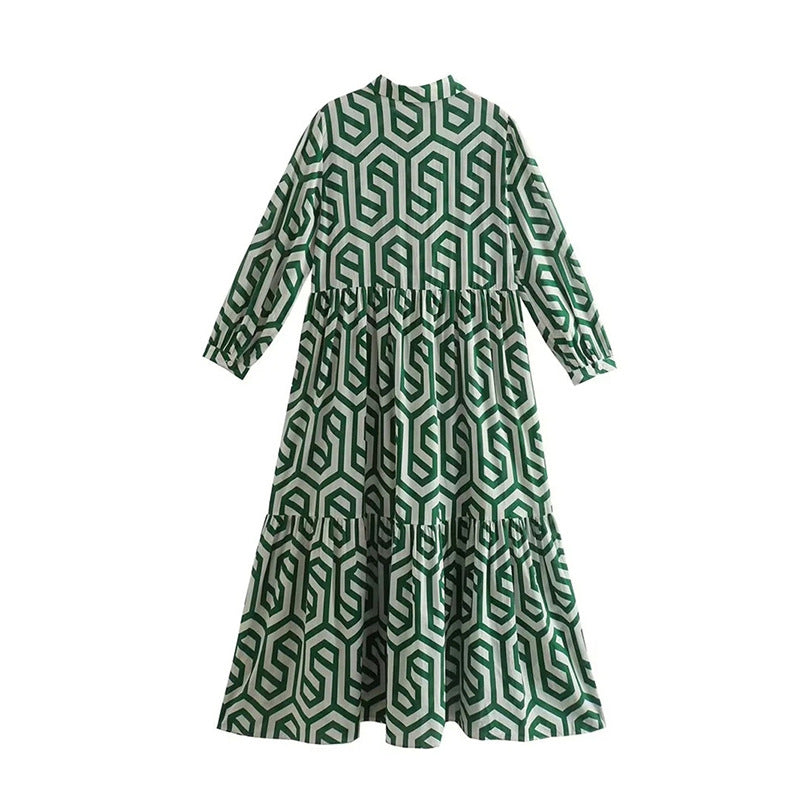 Robe midi imprimée à motif géométrique 