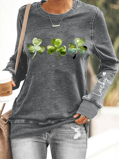 Sweat-shirt imprimé Lucky Shamrock pour femmes 