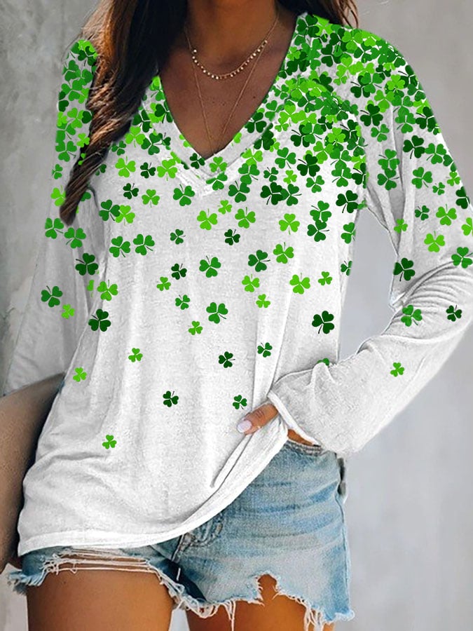 Haut à manches longues et col en V pour femme de la Saint-Patrick 