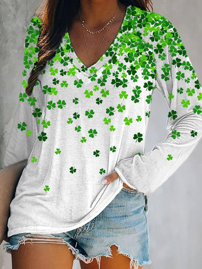 Women's St. Patrick's Day V-Neck Long Sleeve Top