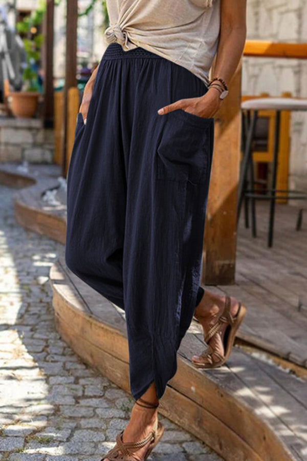 Lässige Strandhose aus Baumwollleinen für Damen