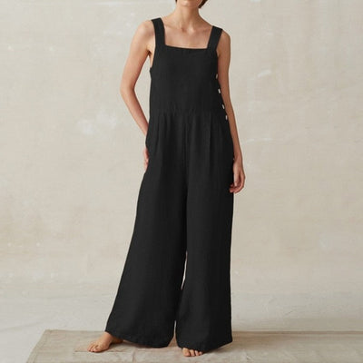 Jumpsuit mit weitem Bein und Taschen aus Baumwolle und Leinen 