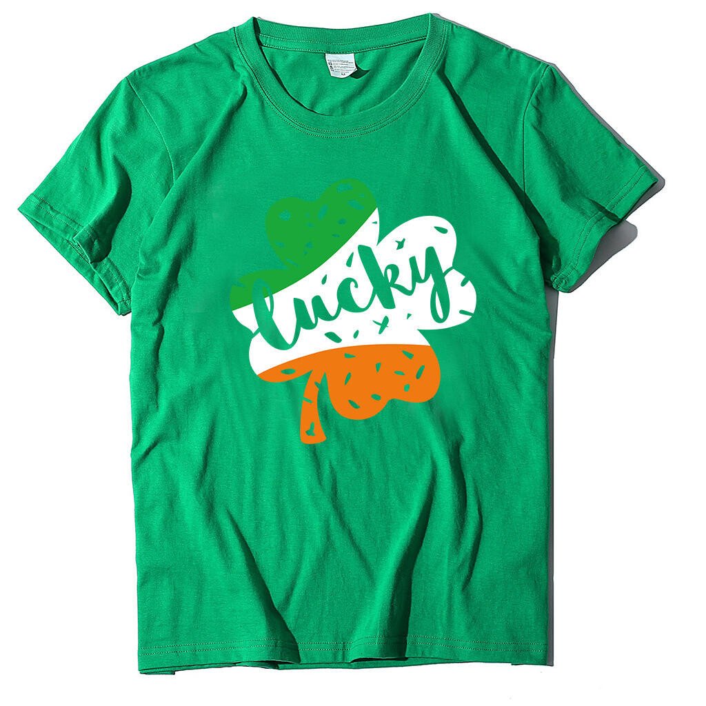 Women's St. Patrick's Day Lucky Letters Print Loose Short Sleeve Tee