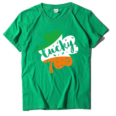 T-shirt ample à manches courtes imprimé lettres porte-bonheur de la Saint-Patrick pour femmes 